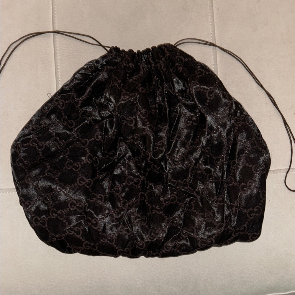 Vintage Gucci Silk Black Monogram Drawstring Pouch